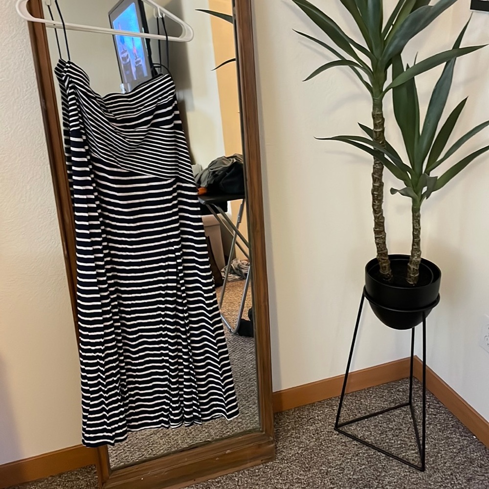 Navy & white stripes maxi skirt with slit